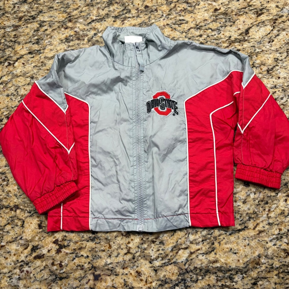 Mighty Mac Sports Ohio State Buckeyes Kids Windbreaker Jacket Gray Red Size 4